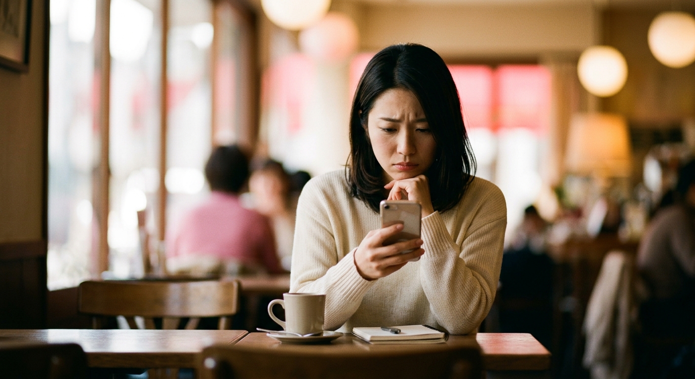 元彼にブロックされた女性がスマホを見る